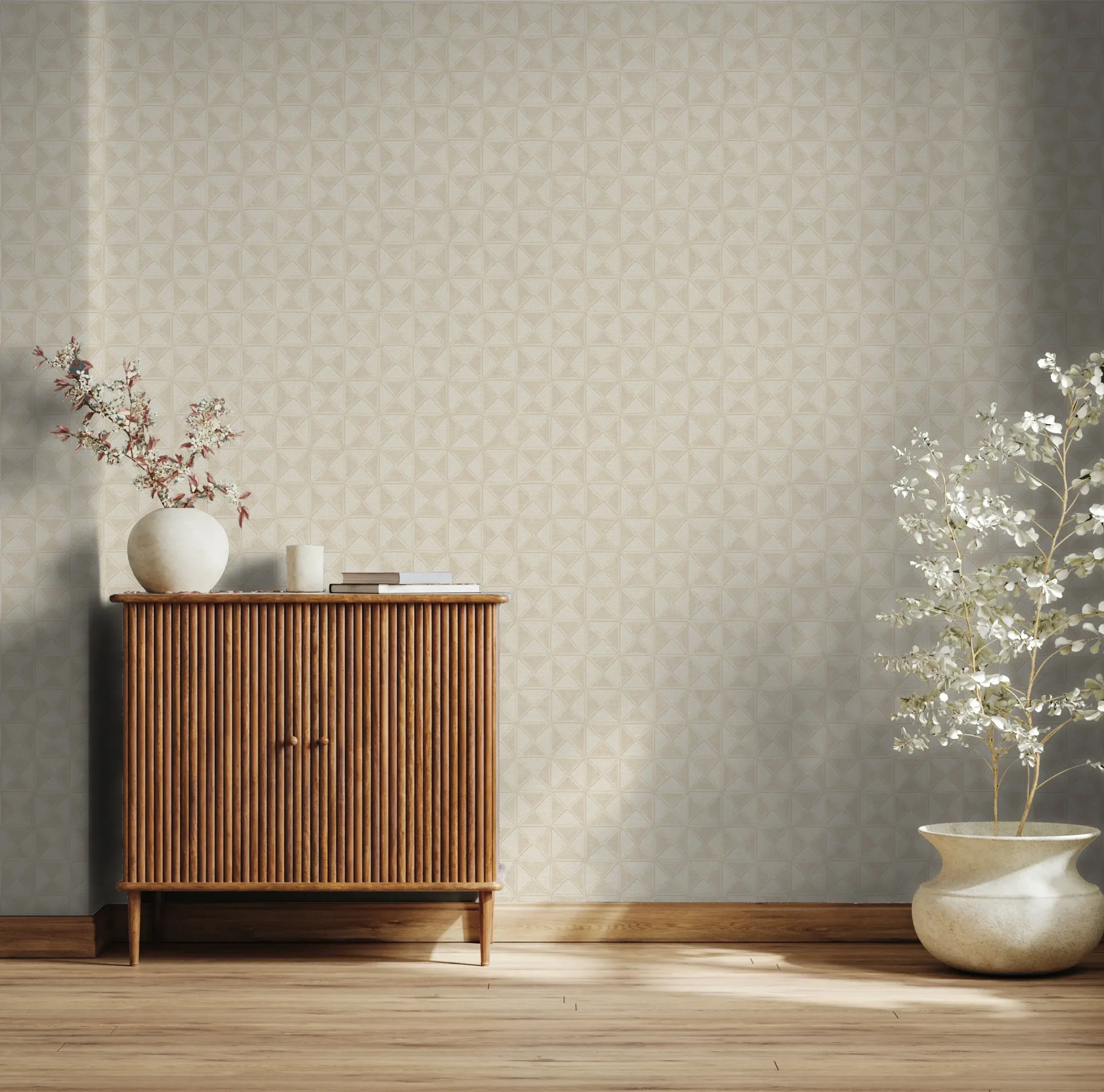Beige Embossed Wallpaper – Natural Shimmer (24105-2)